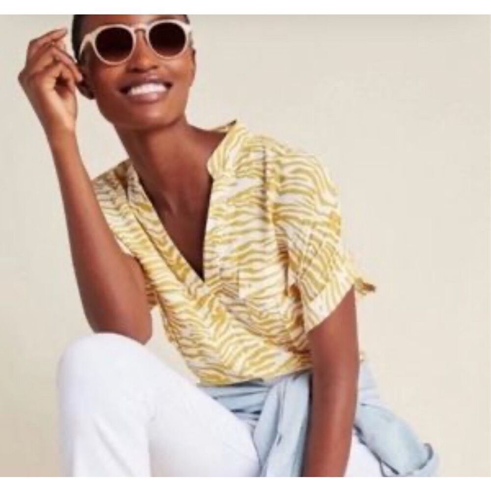Anthropologie Maeve Amity Utility Gold Zebra Xs Blouse